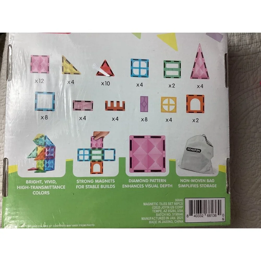 SyncFun 66-Piece Starshine Magnetic Tiles Building Set -Learning Toy*Ages 3+*NWB